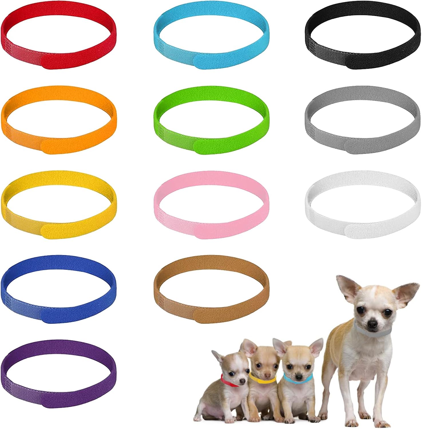 12pcs Adjustable Puppy ID Collars,12Colors Adjustable Newborn Pet Dog