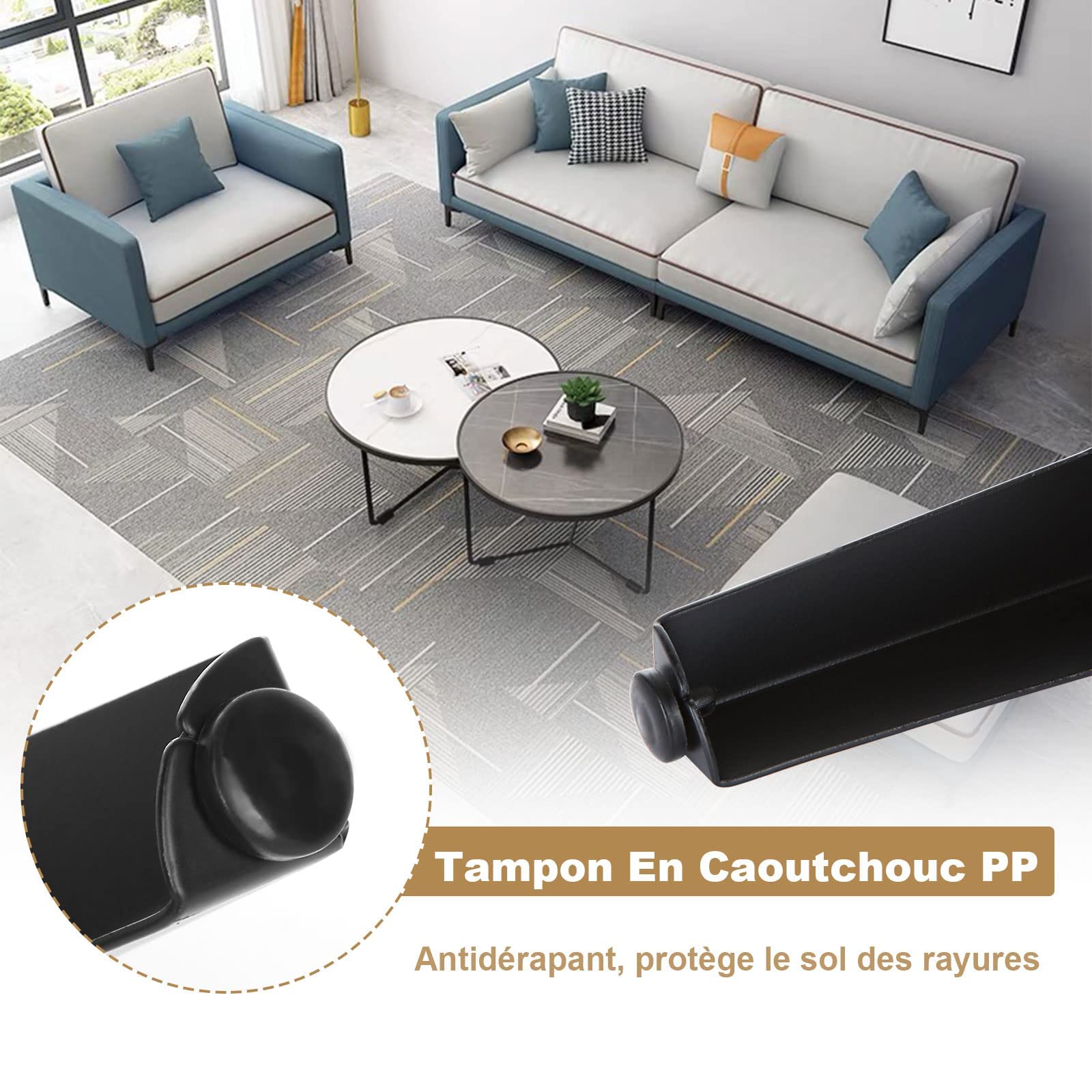 SENENQU Lot de 8 Pieds de Canapé Metal 15 cm, Pieds de Table Basse Métal Charge Jusqu'à 600 KG Pied de Meuble Noir, Support de Table en Fer Forge/Sofa, Pied pour Meuble TV, Placard