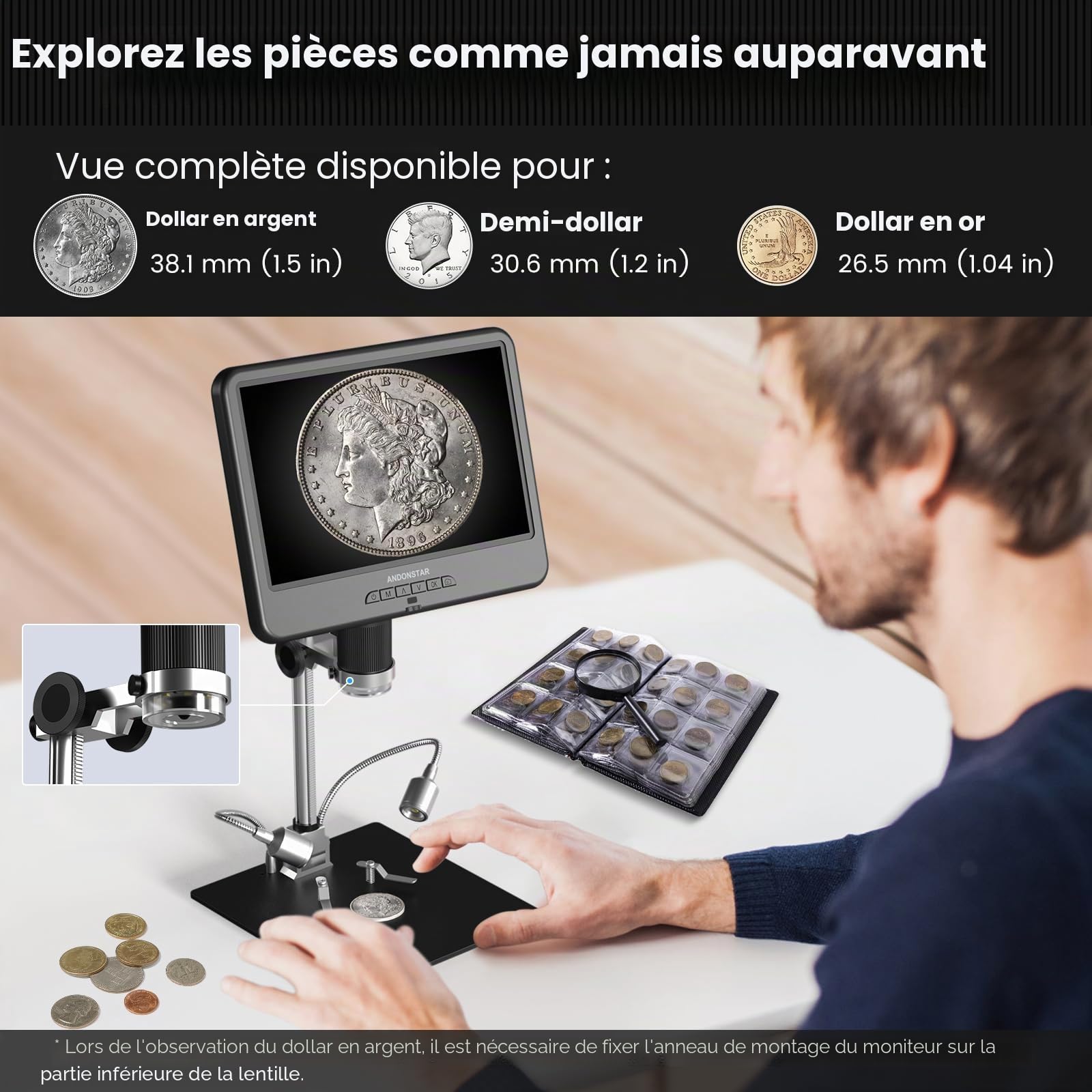 Andonstar AD210 Microscope numérique LCD 10,1 pouces pour réparation électronique
