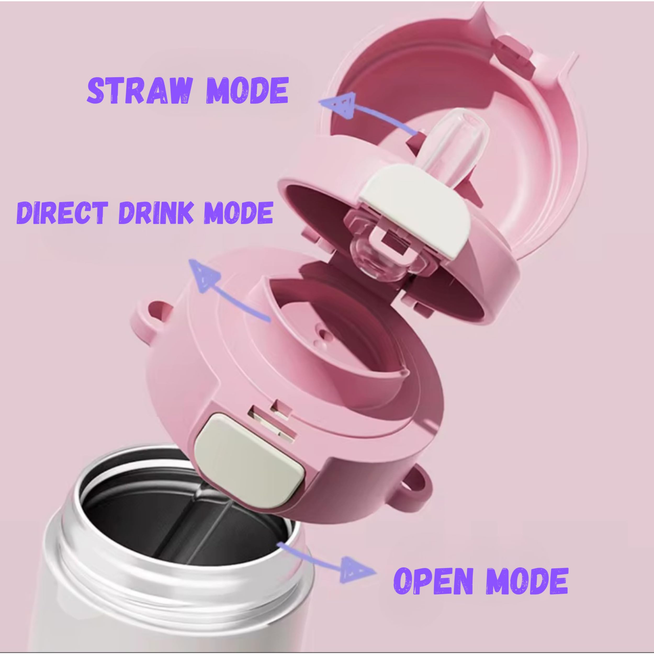 Kids Premium Water Bottle with Straw & Spout | Stainless Steel Water Bottle & Leak-Proof Flip Lid | Portable & Durable Design for School & Travel (480ml) (Pink) — Amazon image 6