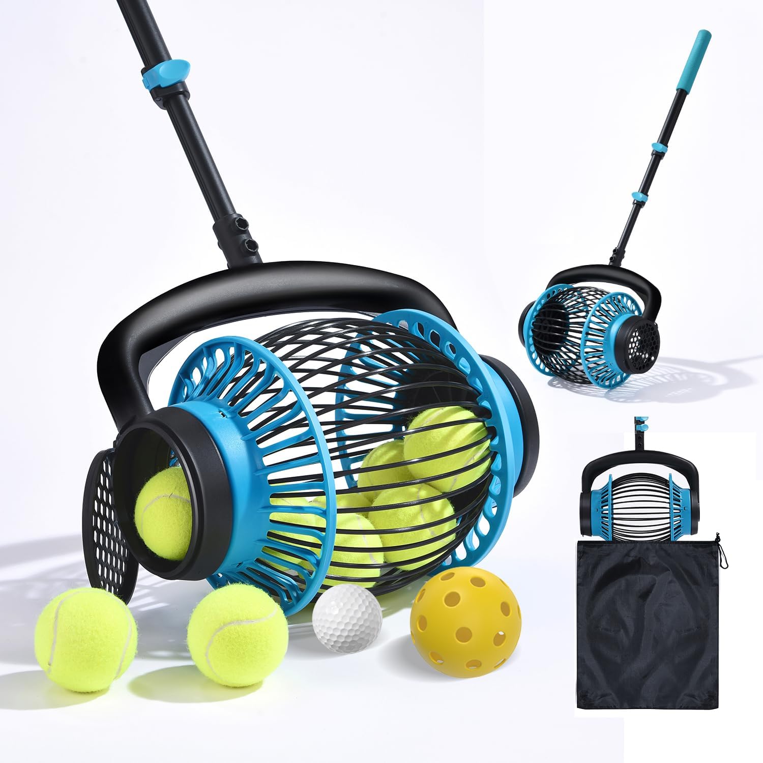 Tennis Ball Hopper Roller, Portable Tennis Ball Collector, No-Bend Tennis Hopper, Quick-Rolling Tennis Ball Picker Upper, 26-51" Telescopic Golf Ball Retriever