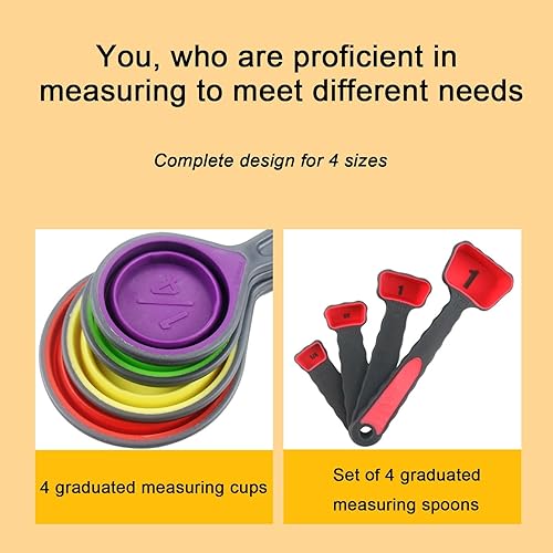 Miniatura 7 de Juego de 4 tazas de cuchara medidora, diseño de agujero colgante, juego de medición de resistencia a altas temperaturas, agarre cómodo plegable con