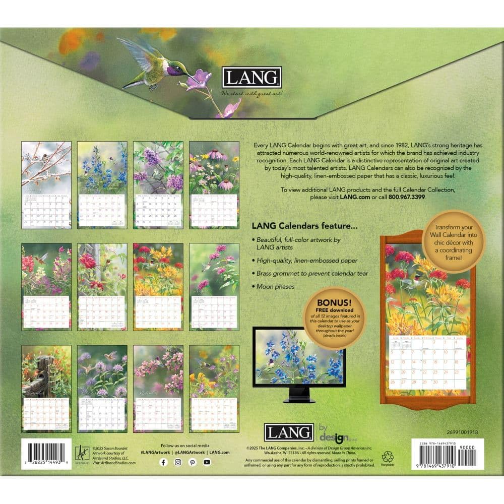 Lang, Calendario de pared 2026 de Colibríes por Susan Bourdet