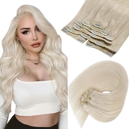 VeSunny - Extensiones de cabello con clip cabello humano doble trama rubio Clip en extensiones de cabello marrón Clip en extensiones Balayage Ombre