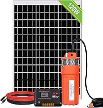 DCHOUSE Water Pump Deep Well 120W Stainless Steel Low Noise Large Flow 12V DC Solar Panel 120W Irrigation