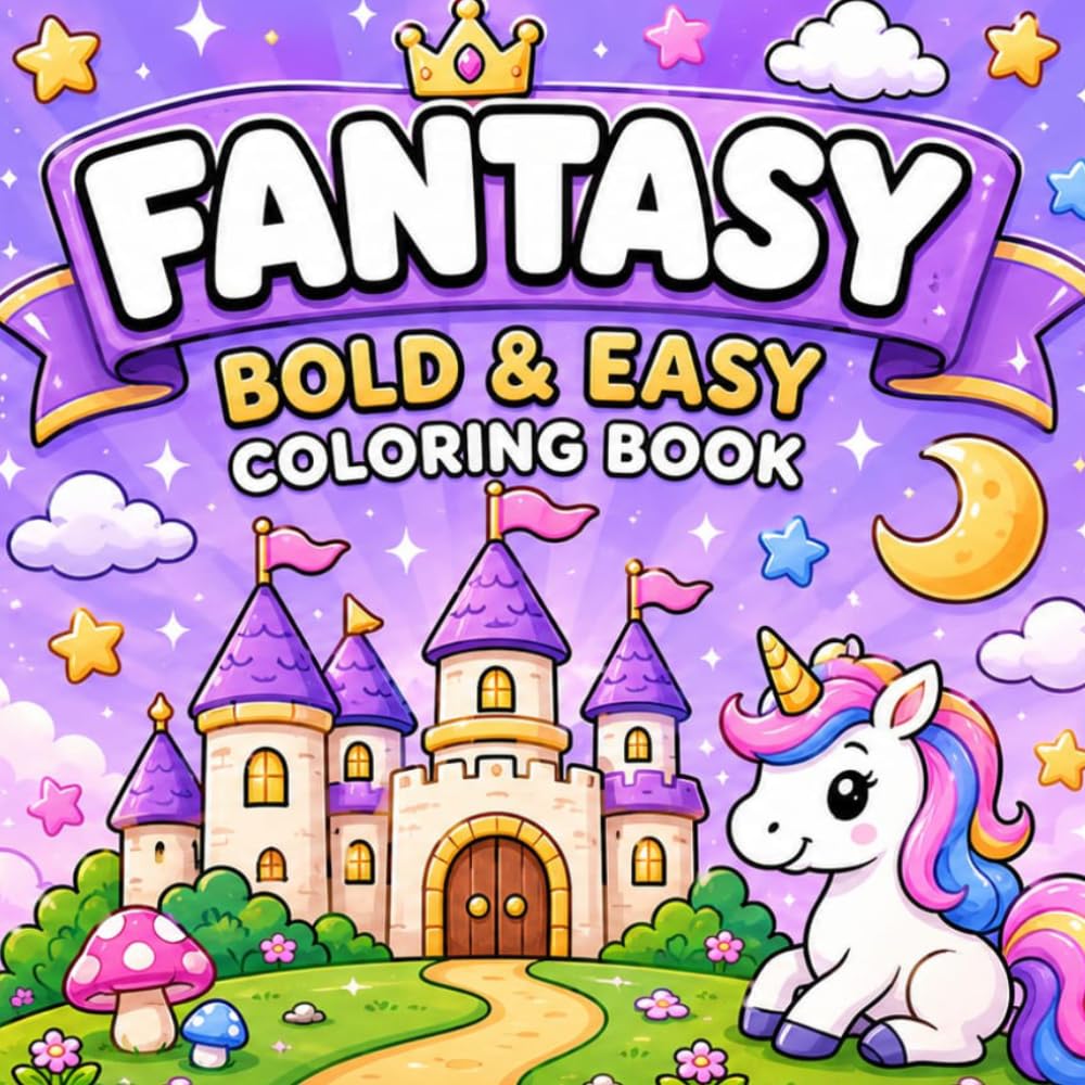Fantasy: Bold & Easy Coloring Book for Adults and Teens Featuring Magical Creatures, Enchanted Characters, and Whimsical Designs for Stress Relief and Relaxation