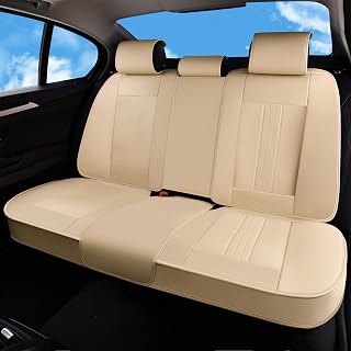 Huidasource Beige Back Seat Cover, Luxury Faux Leather Car Back Seat Cover, Velcro Adjustable, Compatible with Child Seat, Perforation Cooling&Heating, Universal Fit for Most Cars Vans, Trucks, SUVs