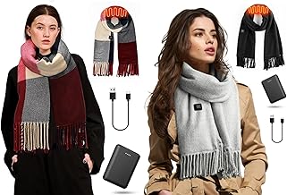 Eventek Heated Scarf for Men/Women Pure gray and red with 5500mAh Battery, 3 Temperature Settings Battery Operated Heater for Winter