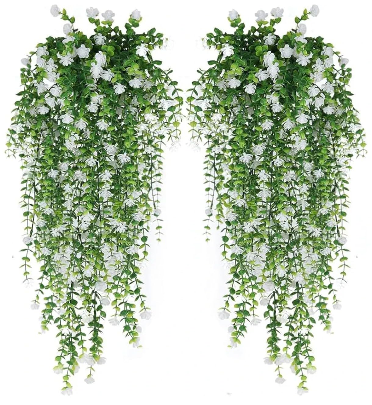 VRB Dec 2 Pcs Artificial Dry Baby's Breath Greenery Hanging Plants Vines Fake Ivy Hanging Flowers Vine Wall Hanging for Home Decor,Wall,Balcony Decoration. (2, White Euclyptus Fern Hanging)-image-18