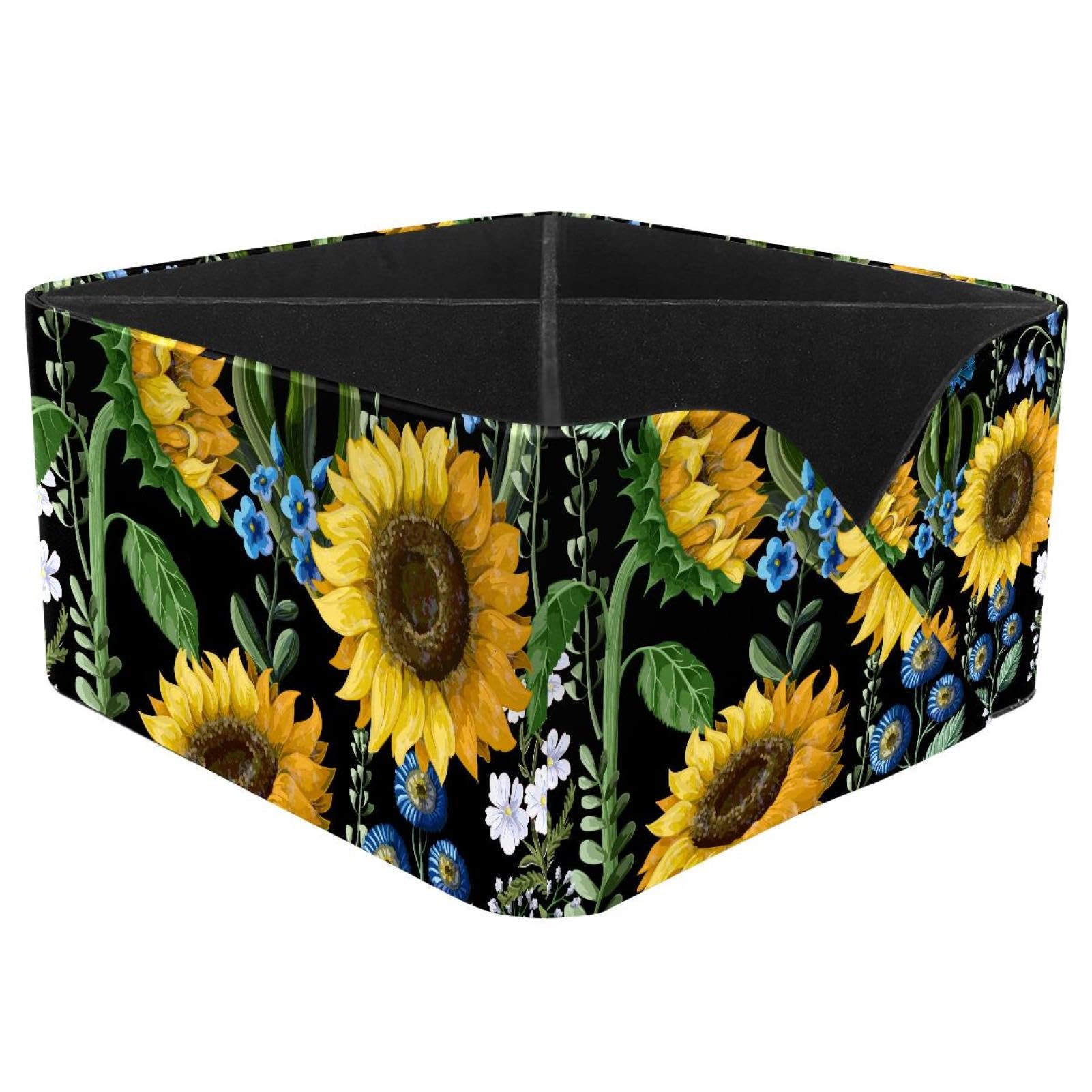 KengjuTesu Sunflowers and Beautiful Floral Desktop Organizer Pen Holder, Rectangular Pencil Cup for Office, Study and Makeup Stations