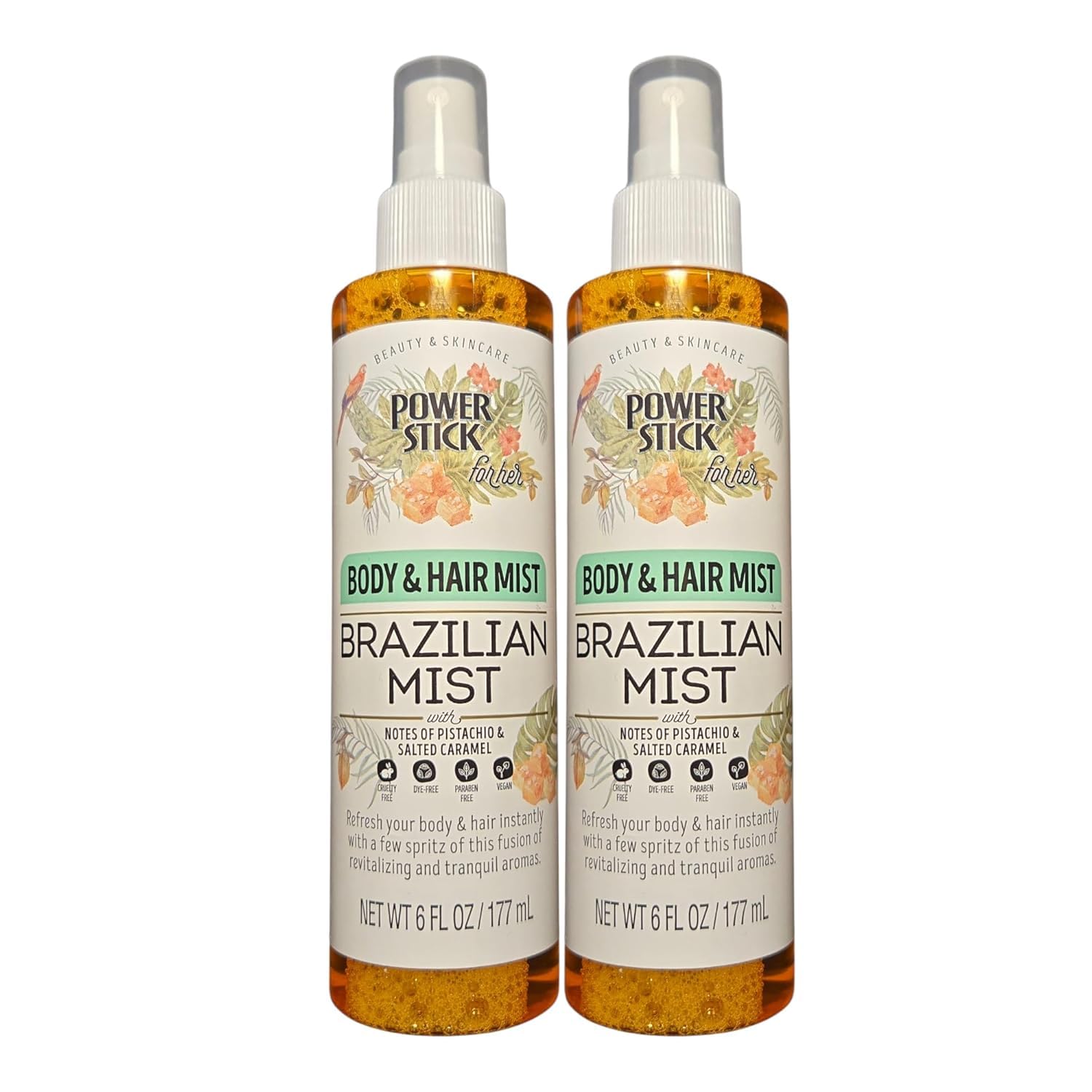 POWERR STICK BRAZILIAN MIST BODY & HAIR SPRAY WITH Notes of Pistachio & Salted Caramel 6 OZ | 2 Pk
