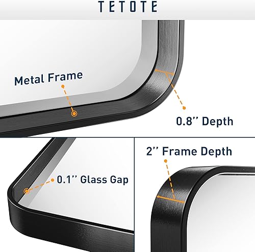 Miniatura 3 de TETOTE - Espejo rectangular para pared de baño de 22x30 pulgadas con marco de metal negro, espejo moderno y decorativo para tocador (horizontal o