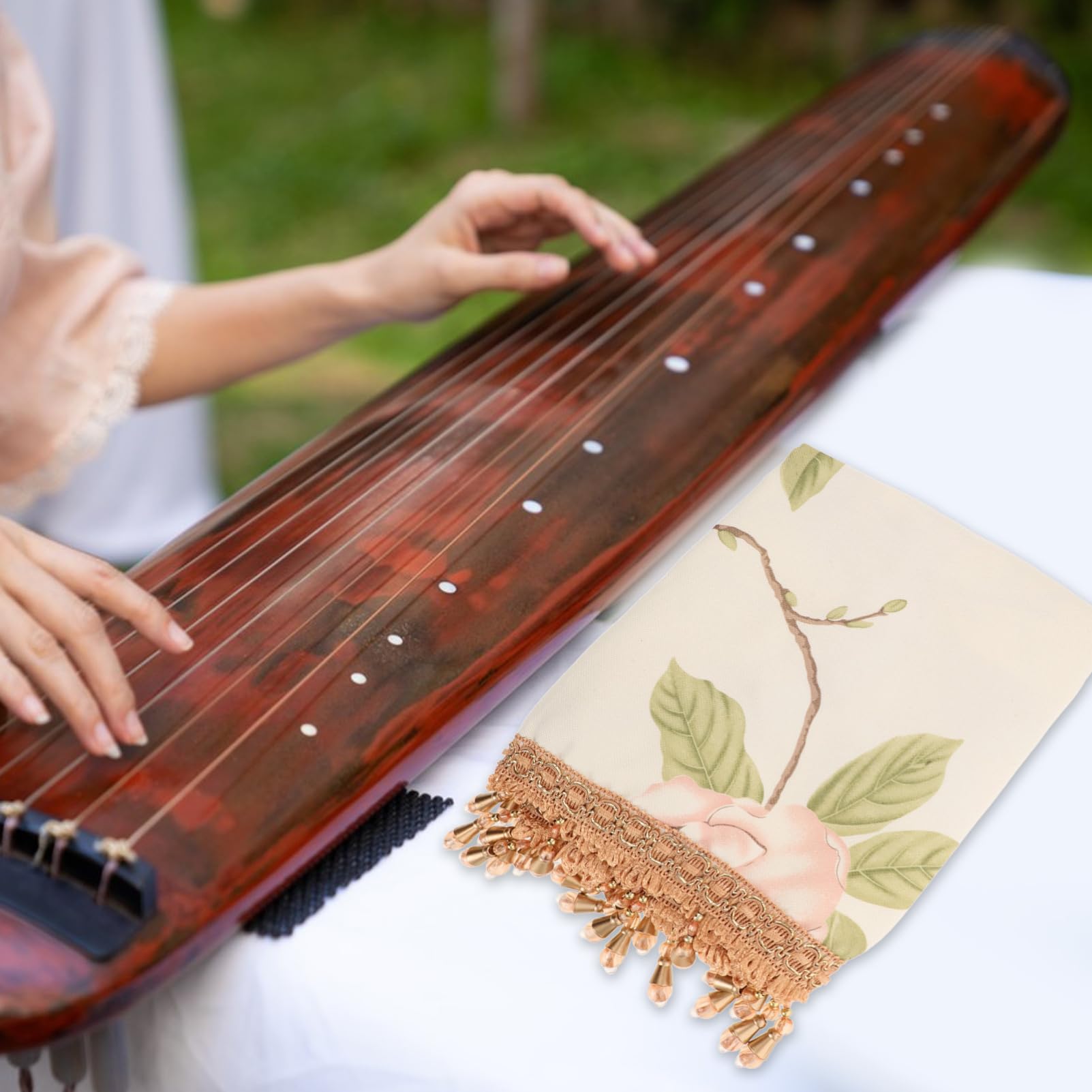 Guzheng Abdeckung aus Baumwollleinen in Beige, Faltbar