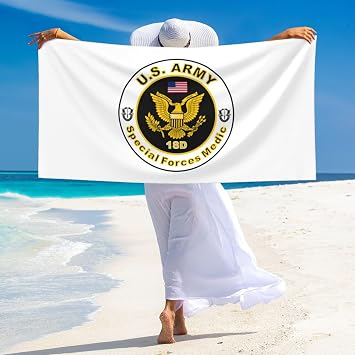 US Army MOS 18D Special Forces Medic Beach Towel 27.5x55 Inches - Ultra Soft Quick Dry Sand Towel, Lightweight Large Bath Towel for Pool, Summer, Travel