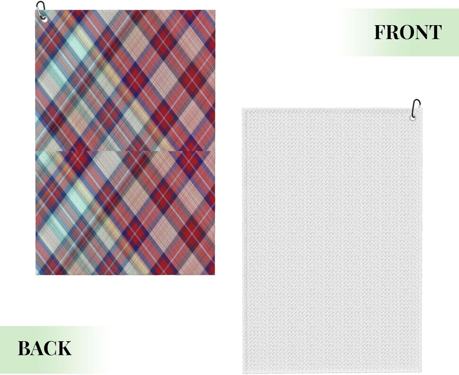 Plaid-Cotton-of-Colorful-and-Abstract-Texture Microfiber Golf Towel with Carabiner Clip, 16x24 Inch Absorbent Waffle Weave Towel for Golf Bags