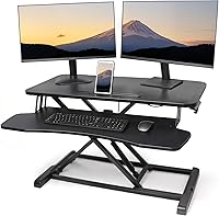 Vista 8 de Convertidor de escritorio de pie de 32 pulgadas, elevador de pie ajustable en altura para oficina en casa, elevador de escritorio de pie, mesa