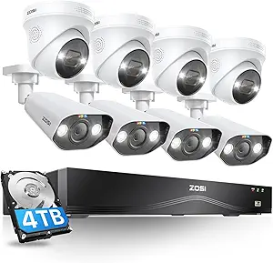 ZOSI 32CH 4K PoE Security Camera System,8pcs 8MP Indoor Outdoor IP Cameras,Person Vehicle Detection,2 Way Audio,Color Night Vision,Siren Alarm,16 Port 32 Channel NVR with 4TB HDD for 24/7 Recording asin的图片
