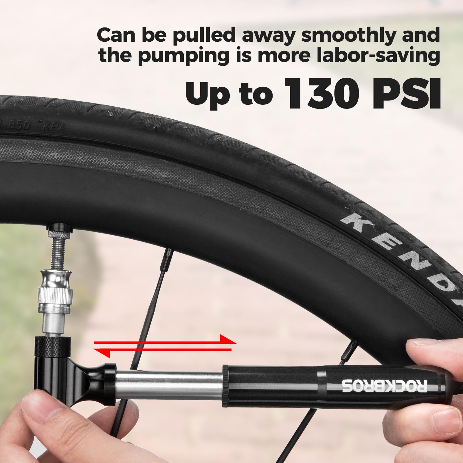 ROCKBROS Pompa per Bicicletta, Mini Pompa Bici MTB Portatile Tubo Allungato, Adatta per Valvola Presta Schrader, con Supporto Installabile Insieme al Porta Borraccia, 130 PSI, Nero