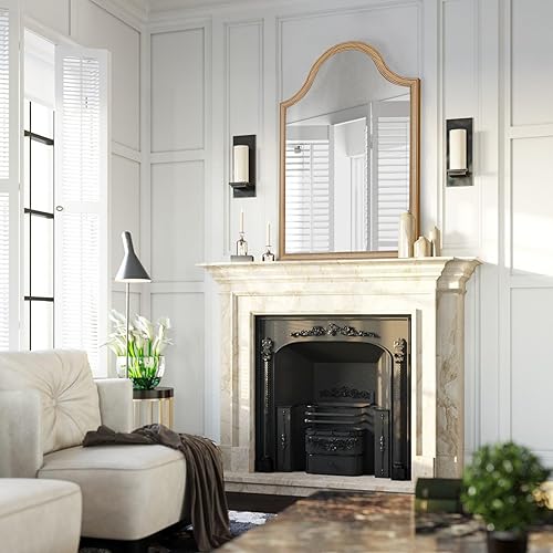 Miniatura 6 de HOMECOOKIN Espejo arqueado de madera para baño, 24 x 36 pulgadas, espejo de pared arqueado rústico para tocador, sala de estar, entrada y decoración