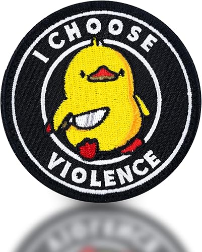 backtime I Choose Violence - Parche bordado táctico, pato con cuchillo, parche de moral militar con cierre de gancho, divertido parche de humor para