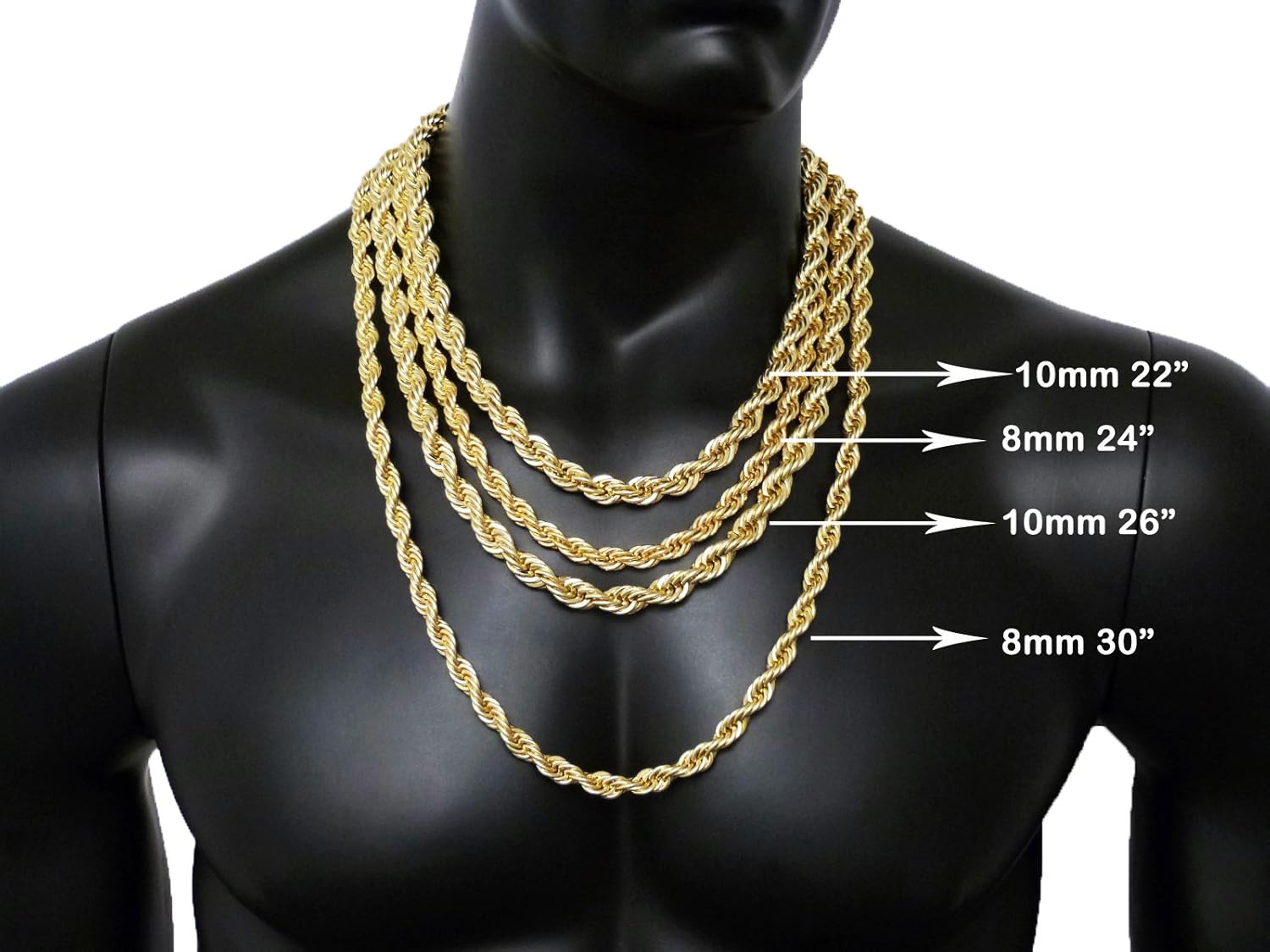 Fashion 21 Hip Hop 80' Unisex Rapper's 8, 10, 12mm Hollow Rope Chain Necklace in Gold, Silver Tone - Image 7
