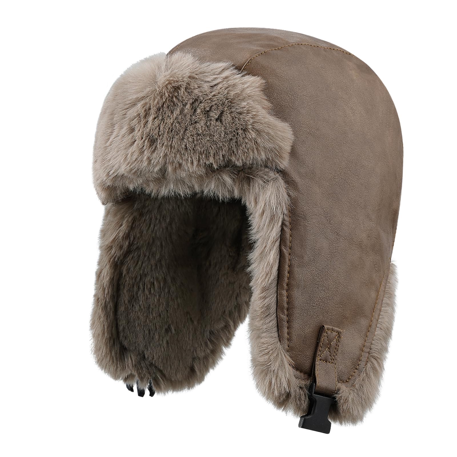 BCJMKDX winter hat, Waterproof Leather Trapper Hat Winter Bomber Hats with Earflaps Warm for Skiing Hunting(DPL1Brown)