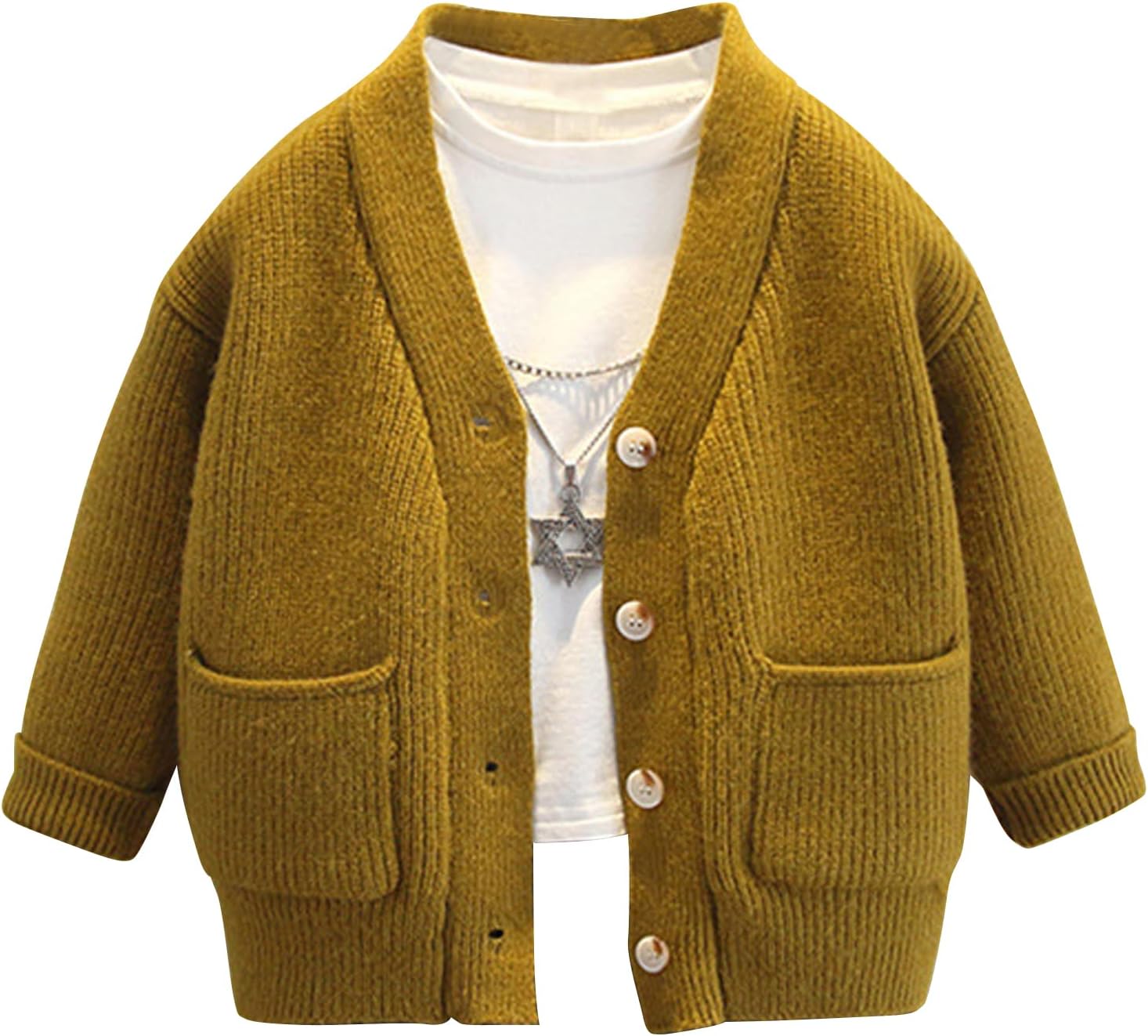 Boys Knitted V-Neck Cardigan Solid Long Sleeve Button Down Sweater Outerwear