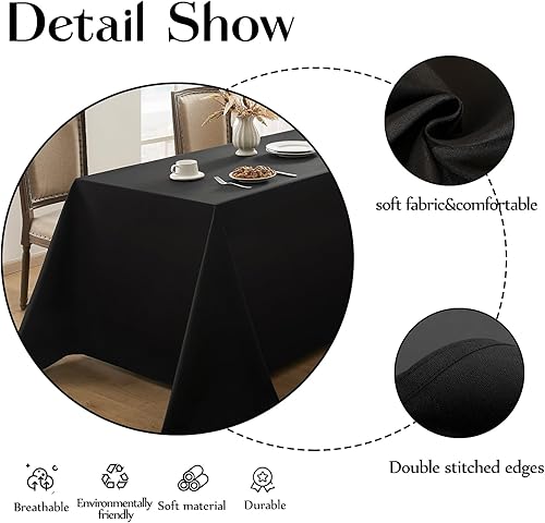 Miniatura 4 de Paquete de 2 manteles rectangulares color negro, 60120 pulgadas, resistente a las manchas y lavable, mantel decorativo de poliéster para mesa de