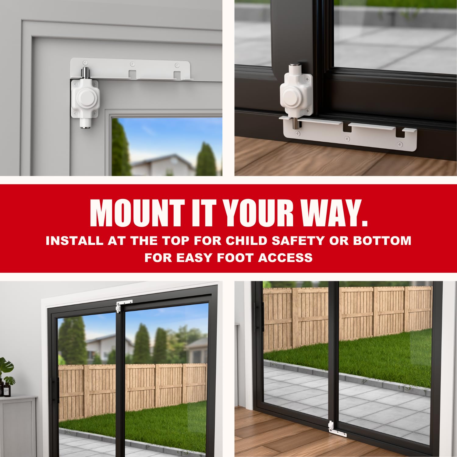 Securityman Cerradura de patio para puerta corrediza y ventana de vidrio, ventilación ajustable, seguro para niños y mascotas, seguridad de puerta corrediza de vidrio con accionamiento de botón, eje