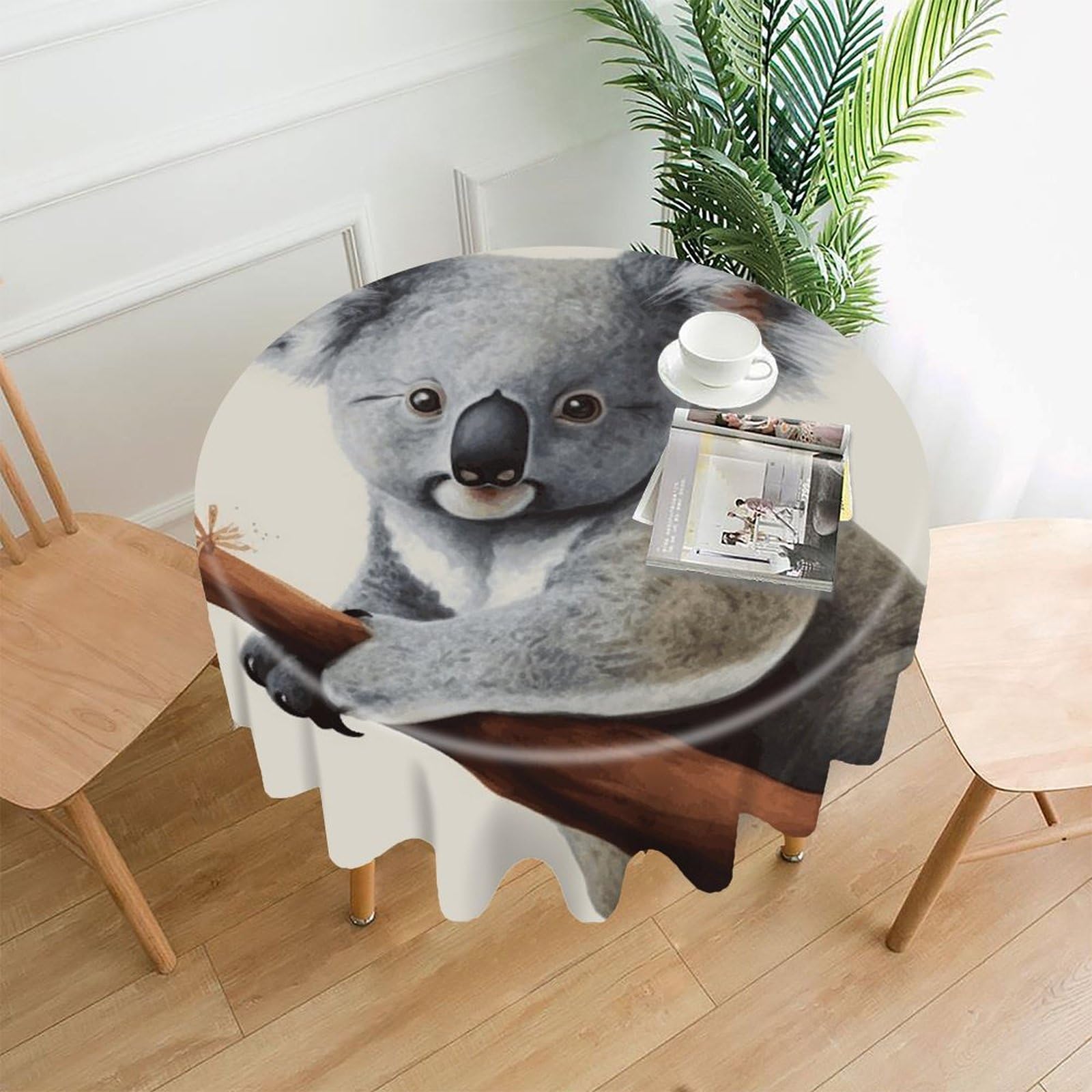 MUSM 60 Inch Koala and Butterfly Round Tablecloth Wipeable Washable Table Cover for Kitchen and Dining Room Decorative Table Cloth for Party Holiday Picnic Outdoor