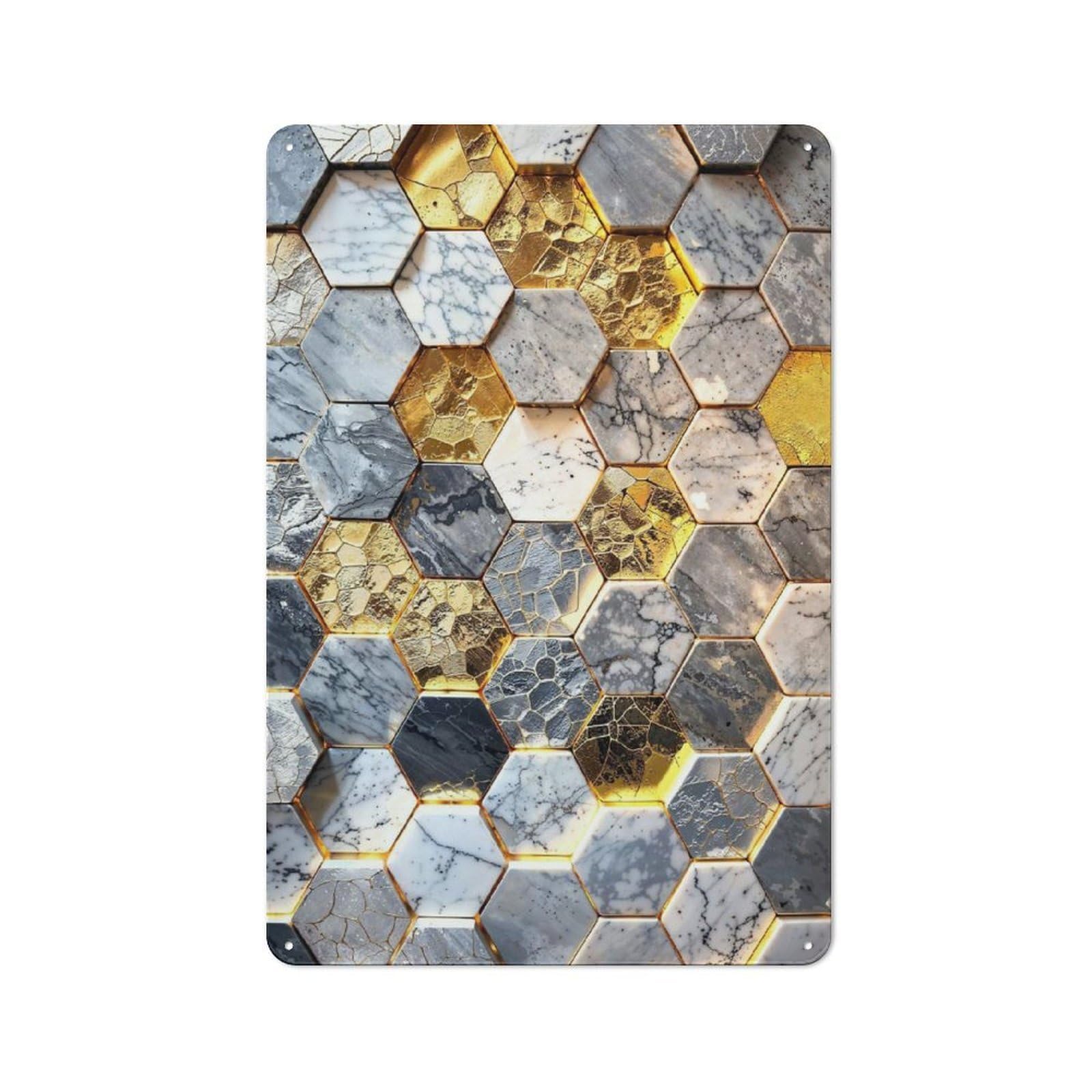 Junmoney Style-12 Metal Wall Plaque With Hexagonal Harmony Art Design 30X20cm, Simple Retro Creative Space Decor For Office, Study, Studio Or Hallway