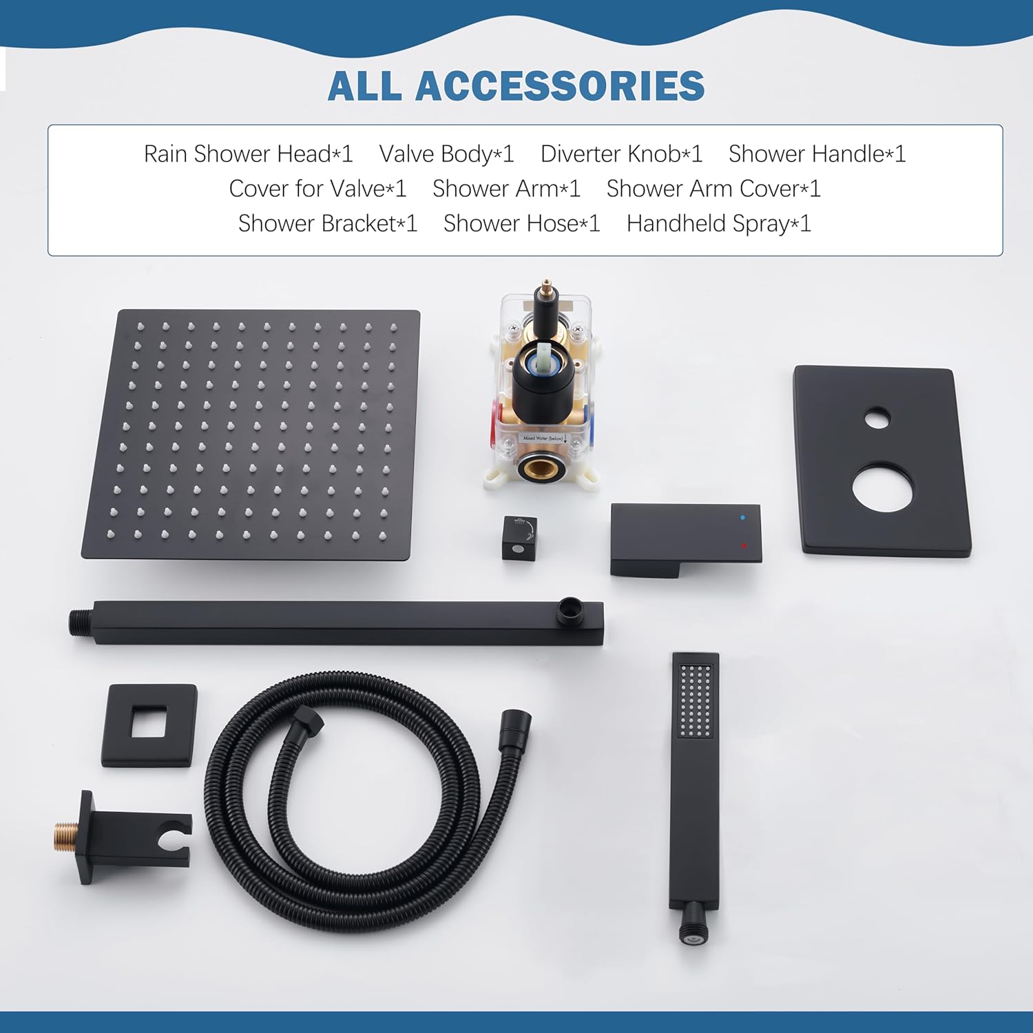 Shower System, Black Shower Faucet Set with 12-Inch Rain Showerhead and Handheld Spray, Wall Mounted High-Pressure Showerhead Combo Set Included Valve and Trim, Matte Black - Image 8