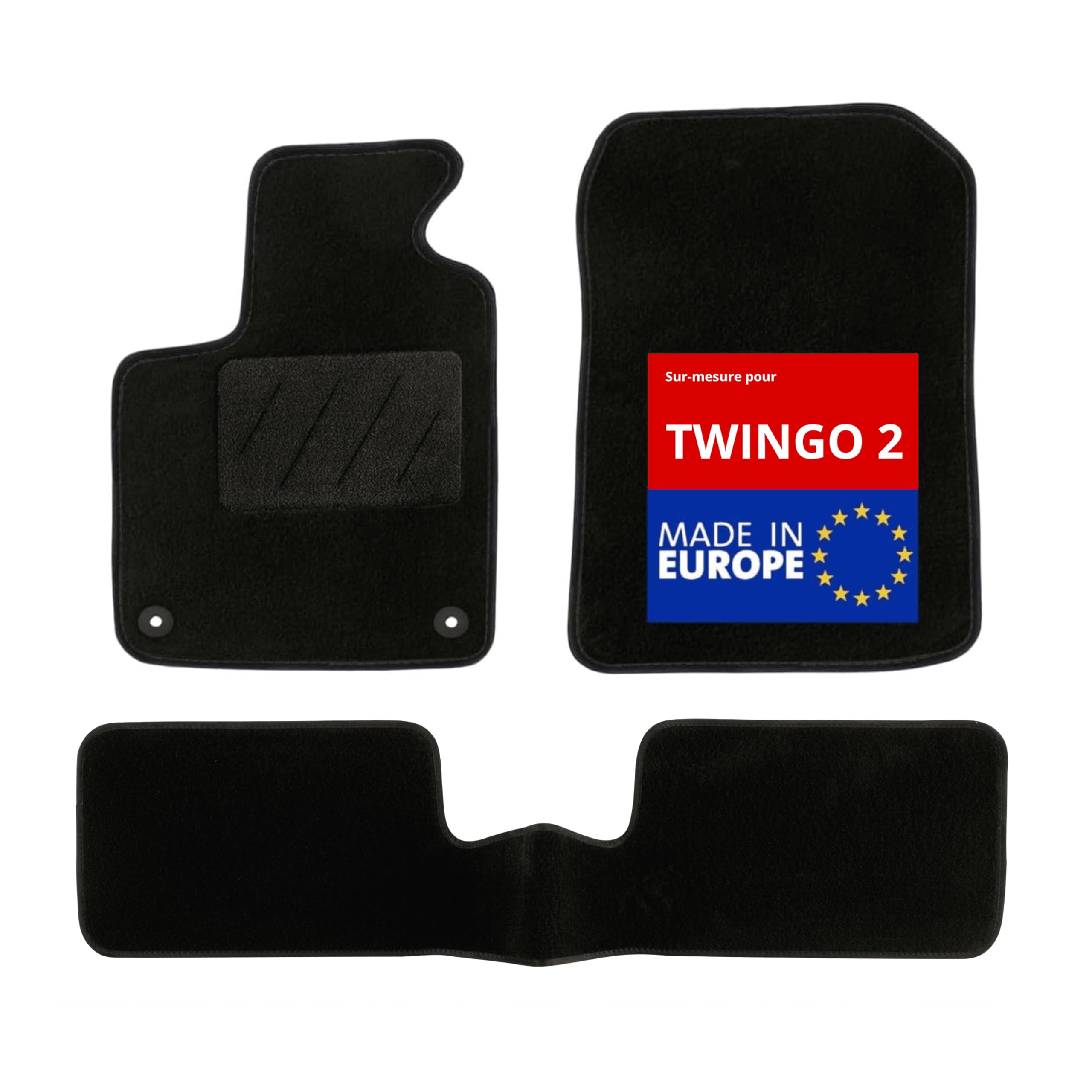 DBS - Tapis de Sol Voiture - sur Mesure - Adapté à Votre Renault TWINGO 2 (07/2007-08/2014) Antidérapant : Clips de Fixation et Autogrip - 3 pièces : Protection du Pont arrière - Moquette