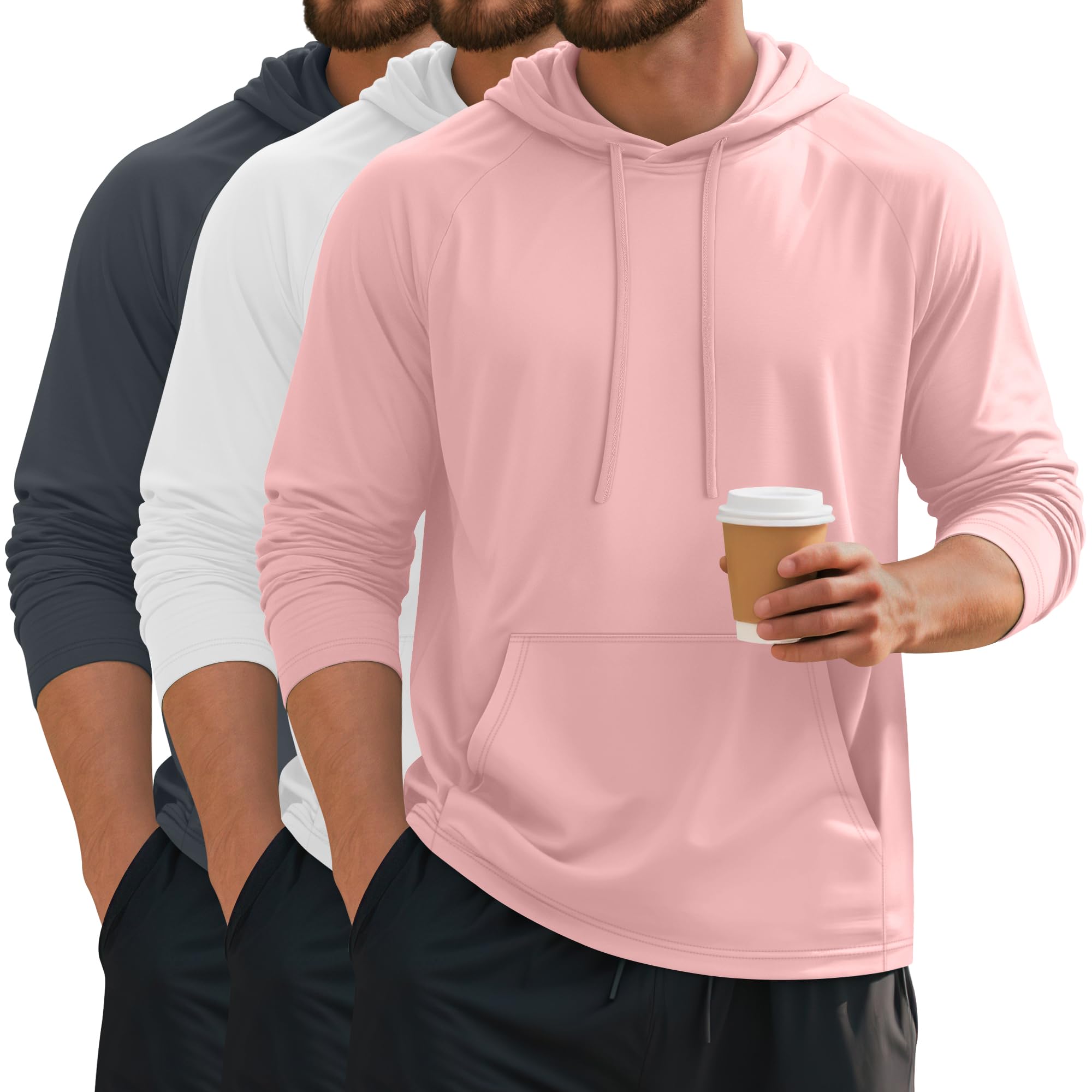 3 Pack Mens Big and Tall Hoodies Long Sleeve Lightweight Pullover with Pocket Casual Gym Workout Active Sweatshirts