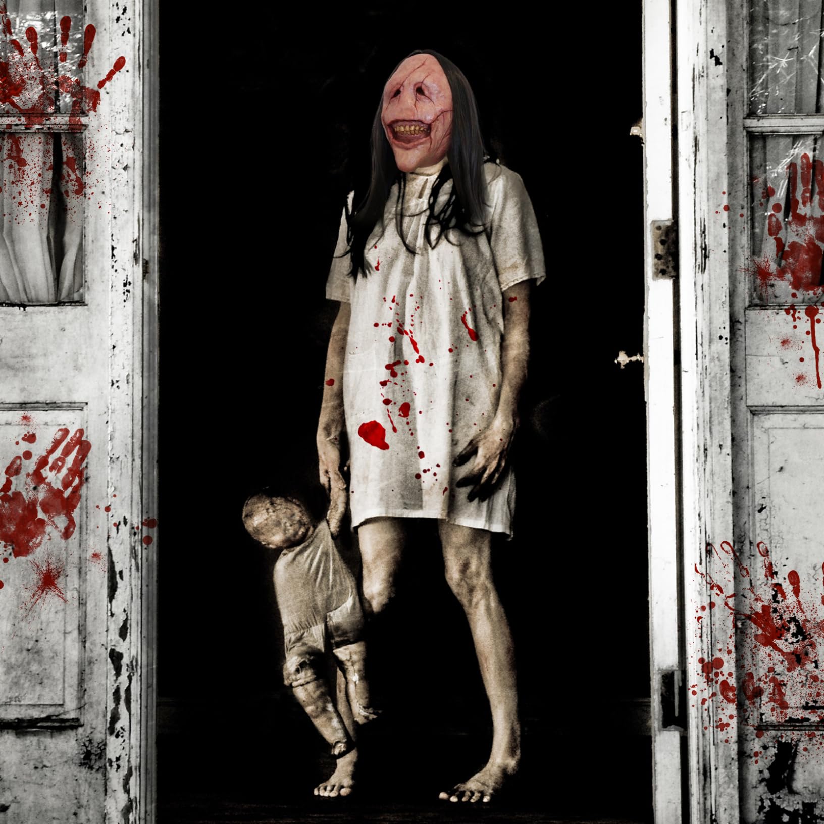 HDKEAN - Coiffe Effrayante Pour Femme - Masque D'horreur Avec Cheveux - Accessoire Pour Halloween, Fêtes Costumées, Carnavals, Boîtes De Nuit Et