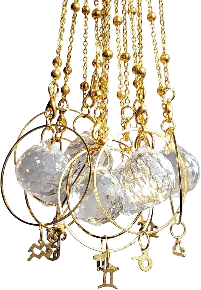 Handmade In Canada Zodiac Star Sign Rearview Mirror Suncatcher In Gold By Sterling's Suncatchers (Pisces)