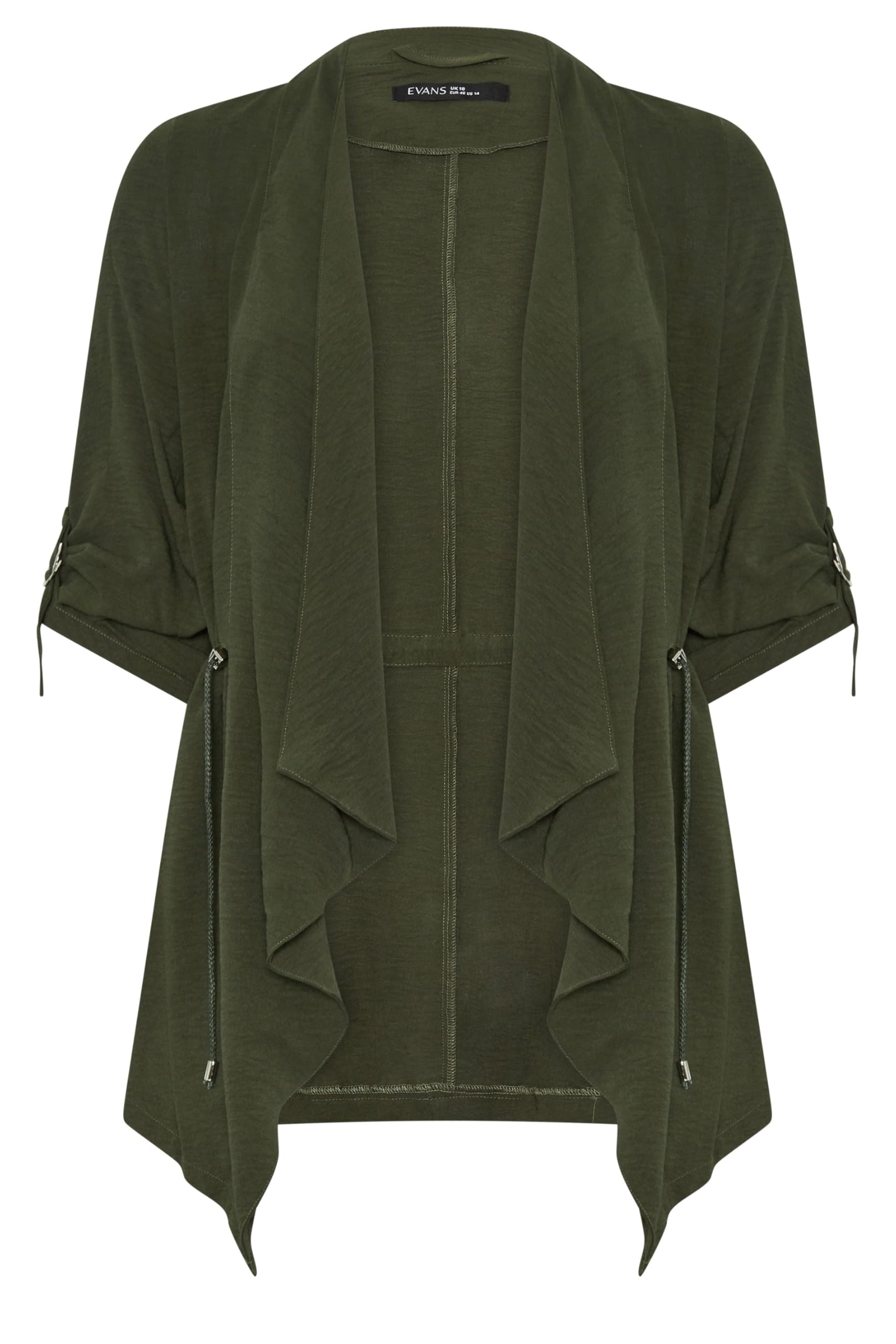 Evans Women's Olive Curve Green Lightweight Waterfall Jacket - Plus Size Curve