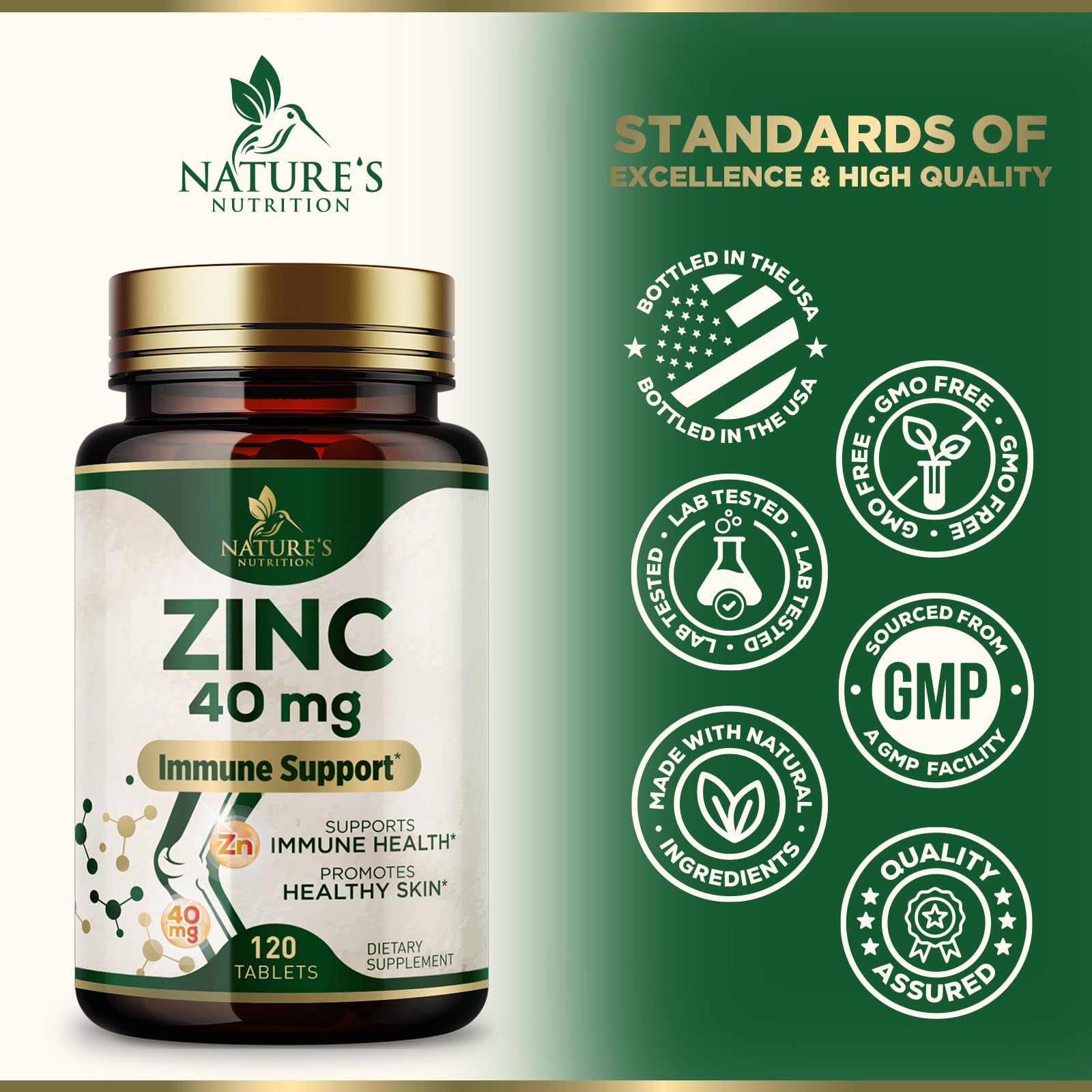 Zinc 40mg - High Potency Supplement for Immune System Support & Skin Health - Best Zinc Tablets for Women & Men - Vegan Zinc Antioxidant Supplements - Gluten-Free - Bottled in the USA - 120 Tablets — Amazon image 4