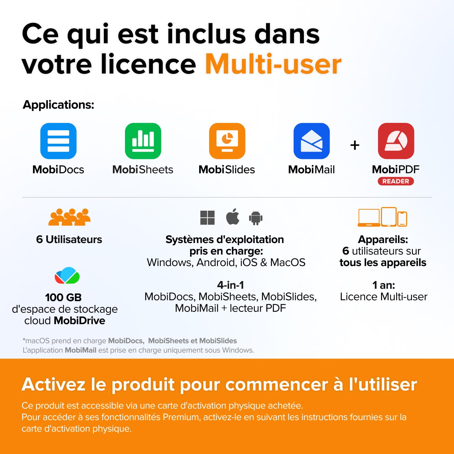 Suite de bureau 4 en 1 MobiOffice Multi-user pour Windows | Licence Multi-user | Traitement de texte, feuilles de calcul, présentations, messagerie + lecteur PDF gratuit