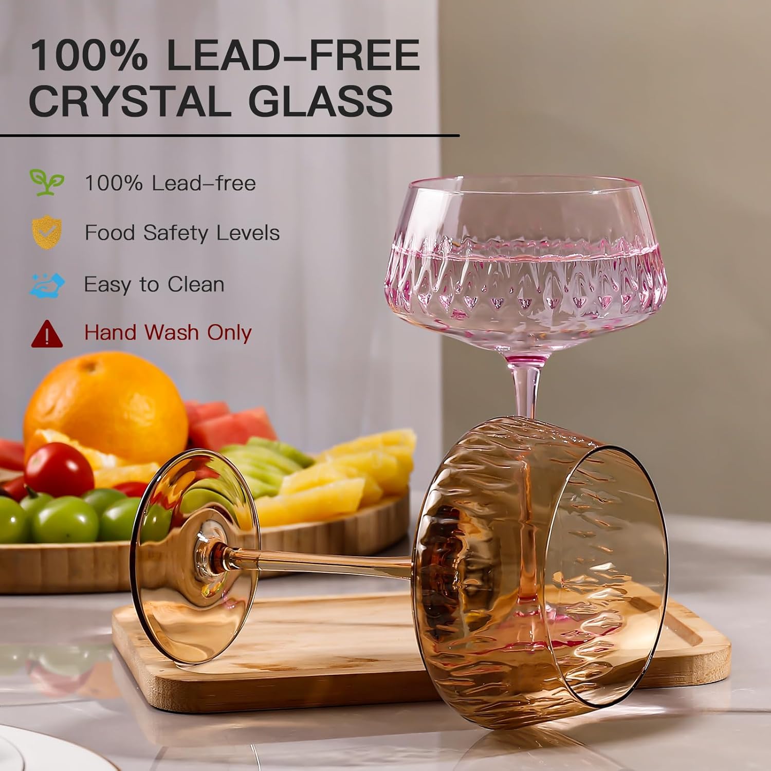 Colored Martini Glasses Set of 6, Hand Blown Margarita Cocktail Glass 14Oz, Large Vintage Champagne Coupe Glasses, Crystal Retro Style Bar and New Year Drinking Glasses, Valentine's Day Gifts - Image 4