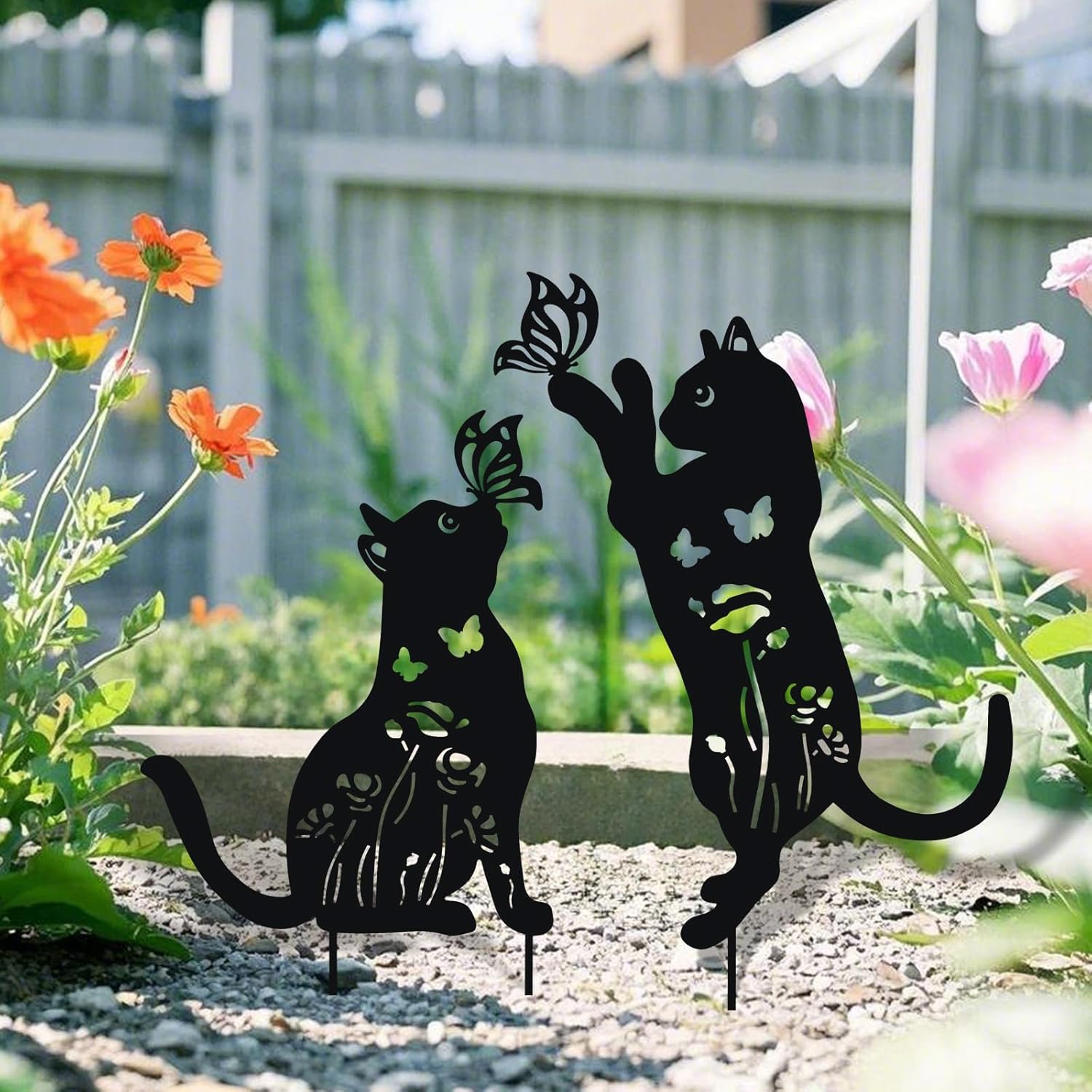 WONDER GARDEN Metal Cat Decor for Outside - 2 Pack Garden Stakes Decorative, Black Cat Silhouette Statues Lawn Ornaments Yard Art Patio Decor Women Men Mom Gifts - Image 2