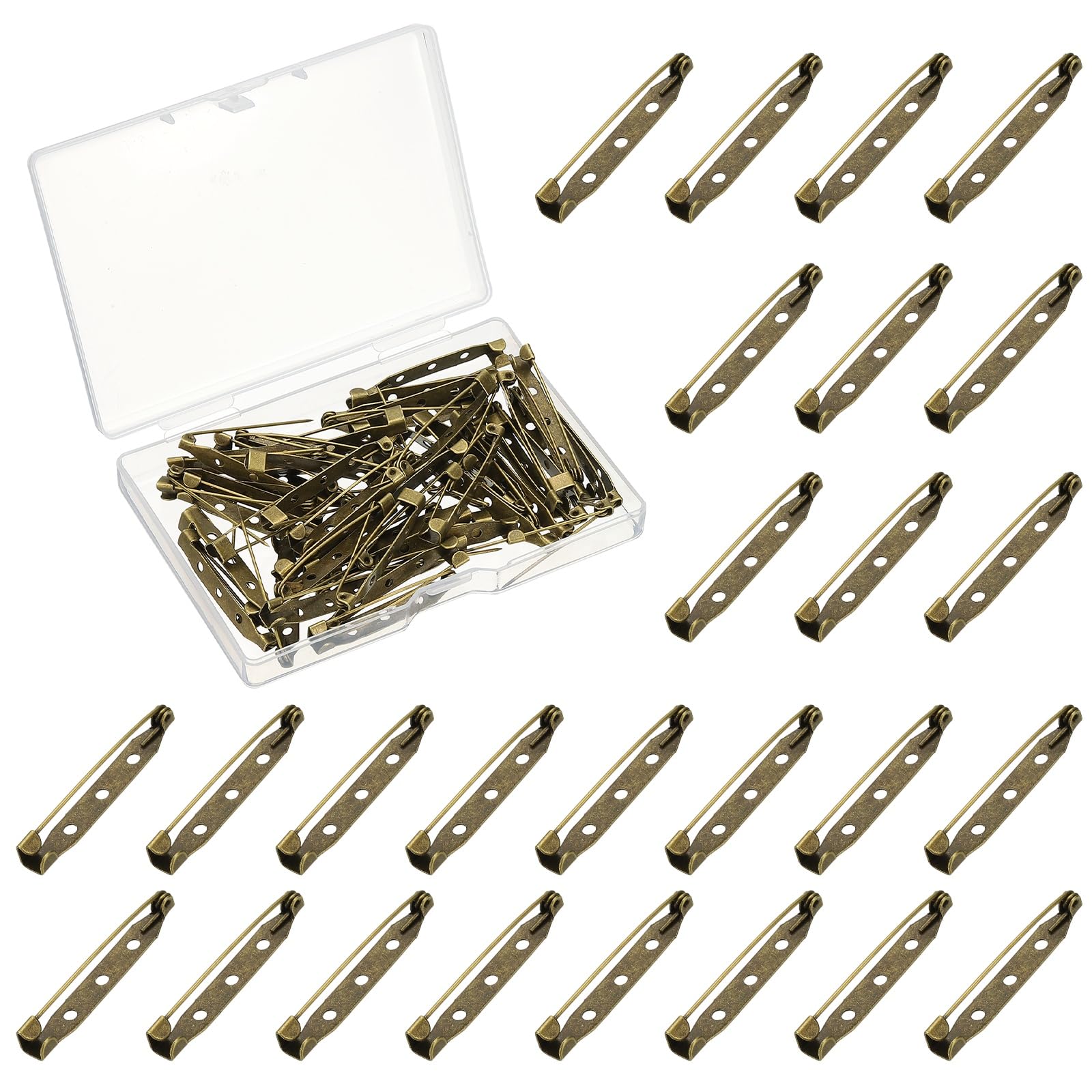 YELARXI Brooch Pin Backs, Brooch Clasp Badge Pins, Bar Reliable Metal Button Locking Safety Clasp- Fitting for (Sewing - DIY Craft - Wedding - Name Tags) 38 mm & 50 Pack & Bronze Tone