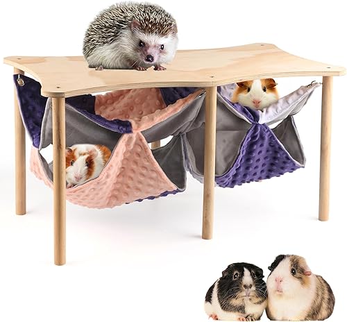 HOSUKKO Escondite de conejillo de indias, hamaca de rata de doble hurón con soporte, 2 piezas de juguetes de hámster suaves colgantes para dormir