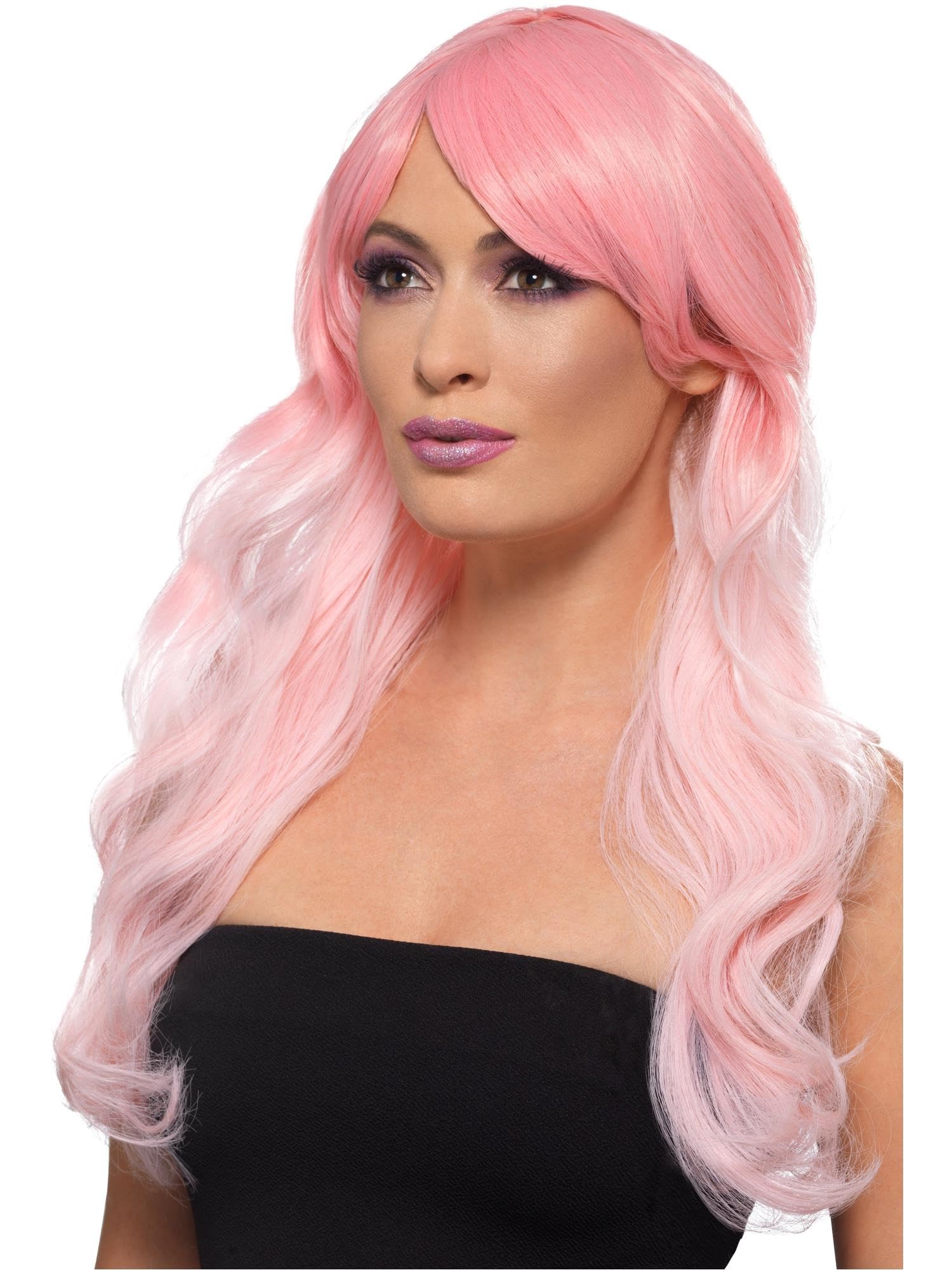Smiffys Fashion Ombre Wig, Wavy, Long, Pink Heat Resistant/ Styleable, Ladies Glamour Wigs Fancy Dress