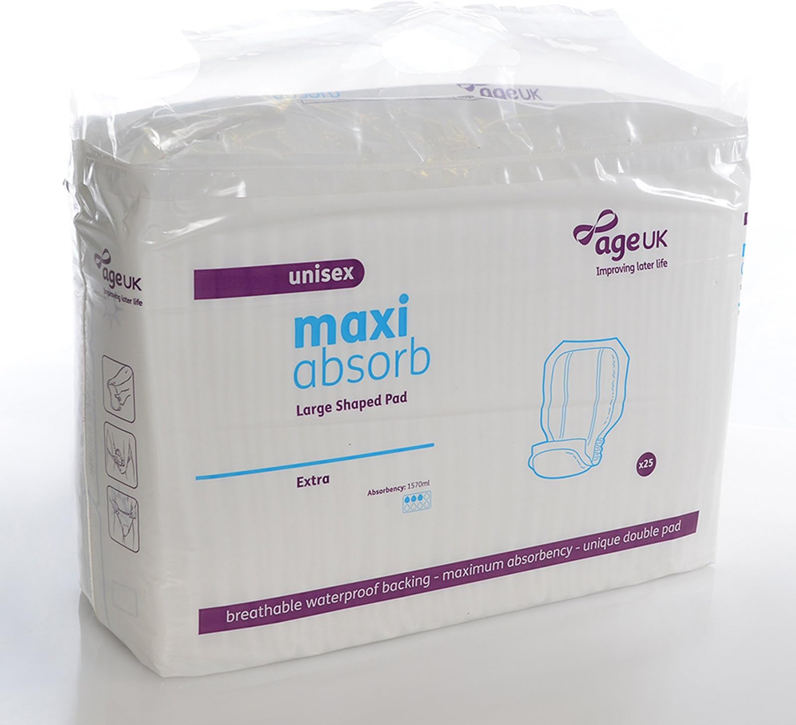 ***Bulk Saving*** Age UK MASP011 Extra Maxi Absorb Large Shaped Pad Pack of 100 Incontinence aid