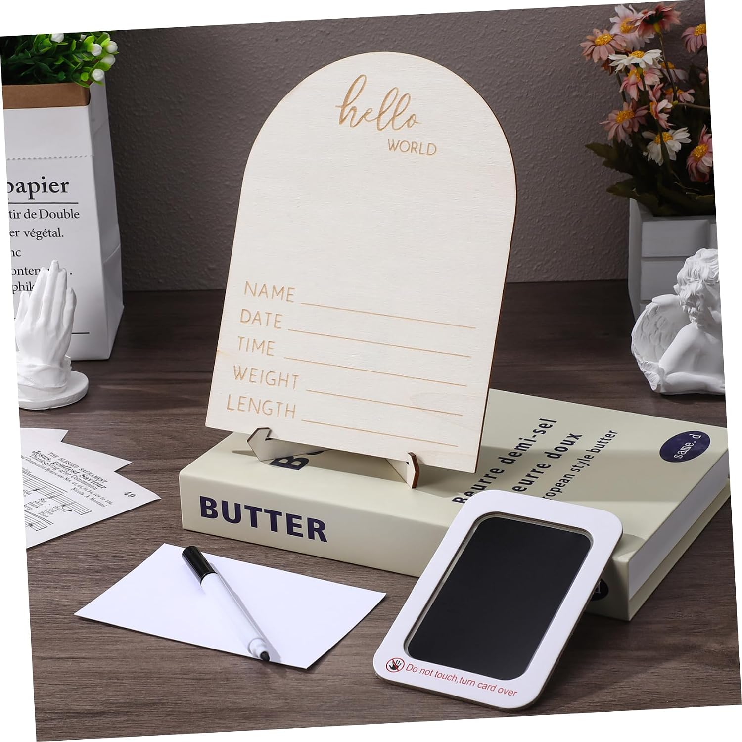 SUPVOX Ultrasonic Photo Frame Name Welcome Nursery Picture Frame Sonogram Photo Decor Girl Shower Sonogram Picture Heartbeat Display Boxwood