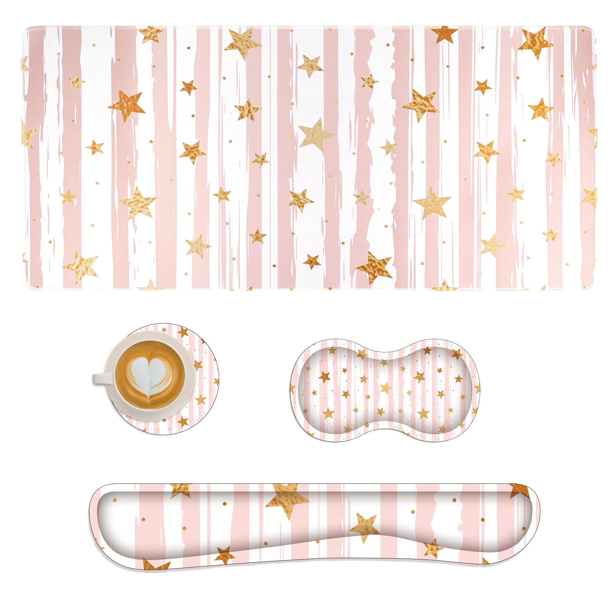 COVEVAKeyboard Mouse Pad Set, Extended Gaming Mouse Pad + Keyboard Wrist Rest+Mouse Wrist Support+Cup Coaster, Ergonomic Design Easy Typing for PC Gaming/Laptop(Star)