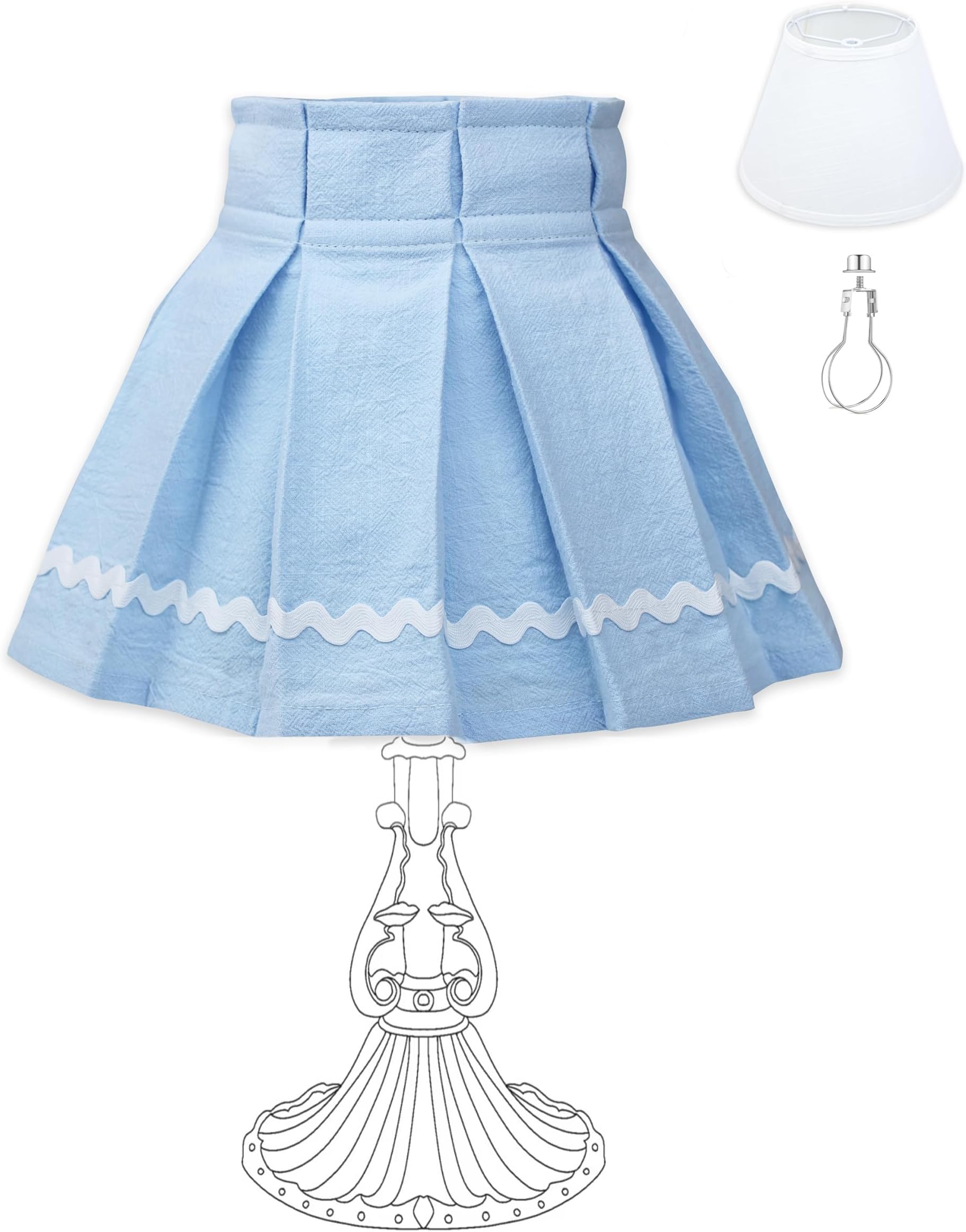 Cloth Lampshade Cover Set, Handmade Removable Dustproof Light Cover for Table Desk and Floor Lamps Country Decorative Home Decor Small Pleated Lamp Shade Easy Assembly(5"x9"x7", Blue)