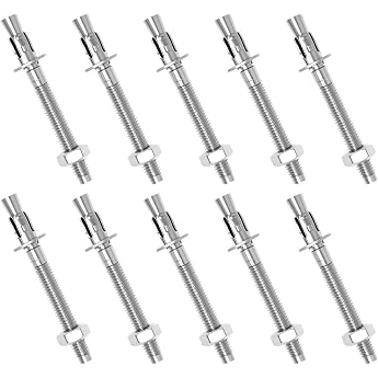 Pack of 10 Heavy Duty Dowels M8 x 8 cm Stainless Steel Heavy Duty Anchor M8 Including Nut and Washer Stainless Steel Wedge Anchor Bolt Screws Duebel Bolt Anchor Concrete Anchor for Machines