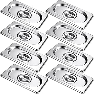 8 Pack Stainless Steel Hotel Pan Lids Metal Steam Prep Table Pan Covers with Handles Bulk for Commercial Restaurant Buffet Catering Roasting Food Trays(6.9 x 4.3 Inch, 1/9 Ninth Size)